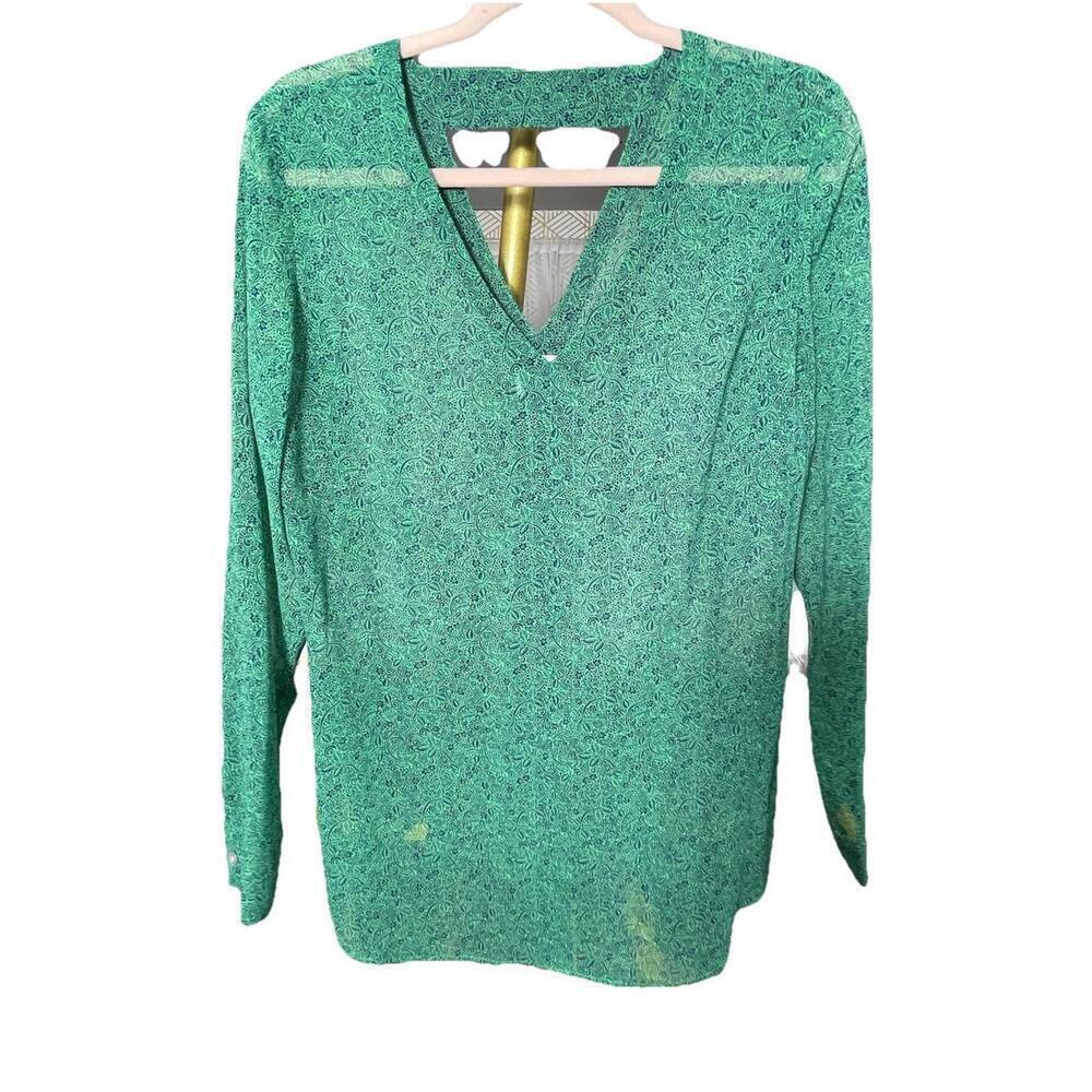 CAbi Style 5208 Bountiful Green Vine Floral Print Sheer Chiffon Blouse Size M